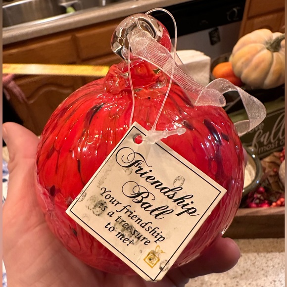 HANDCRAFTED Blown Glass FRIENDSHIP Beautiful Red  Multicolor ORNAMENT 4.5-5” - Picture 13 of 16